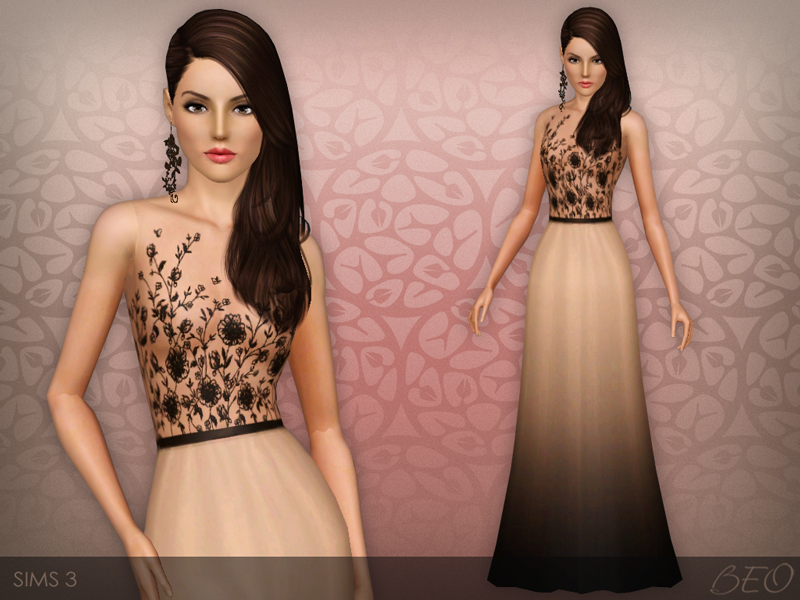 Embroidered transparent top dress for The Sims 3